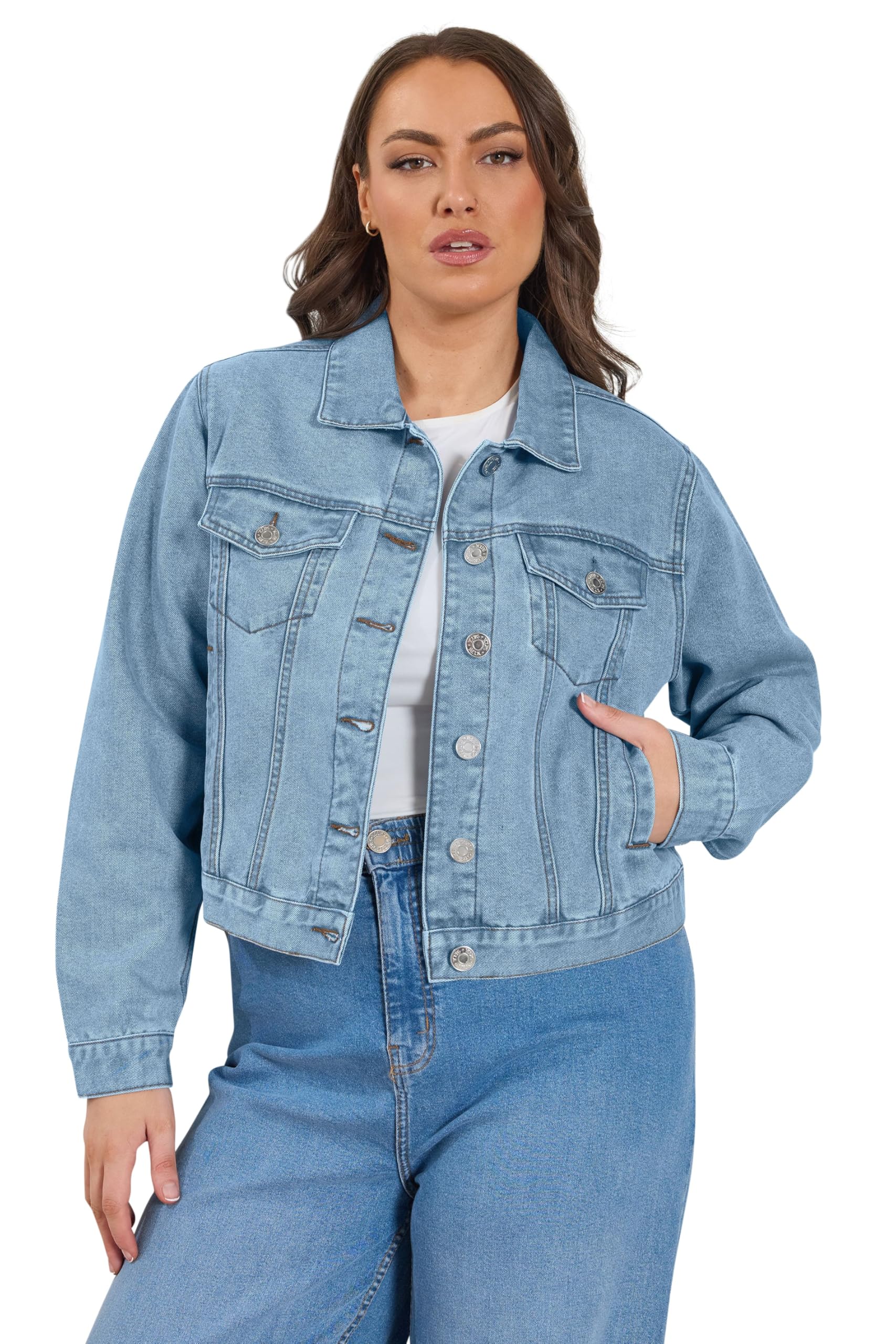 Yours Women's Denim Jacket in Mid Blue | Size: 26-28