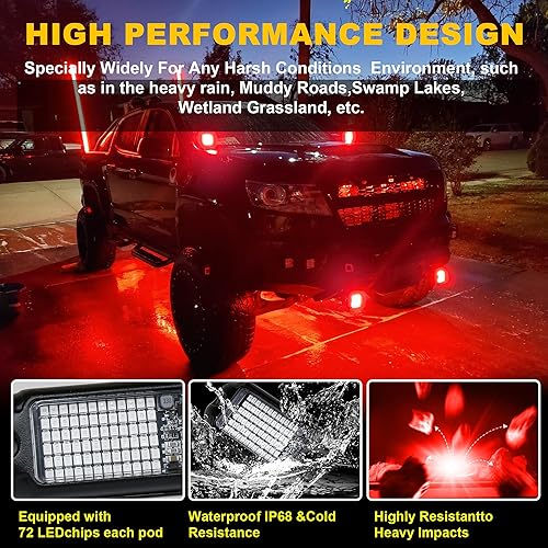 Vista 13 de Nicoko 4Pods blanco puro 72 LED SMD Chips 72 W de alta potencia Rock luces blancas superbrillantes para coche, barco, luces subterráneas IP68