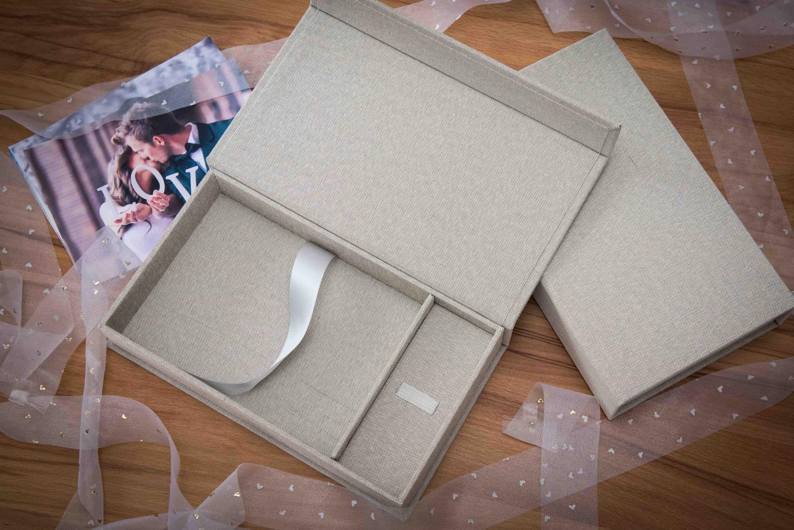 Boîte de rangement USB de mariage avec boîte photo - Blanc, gris - Sans clé USB (gris)