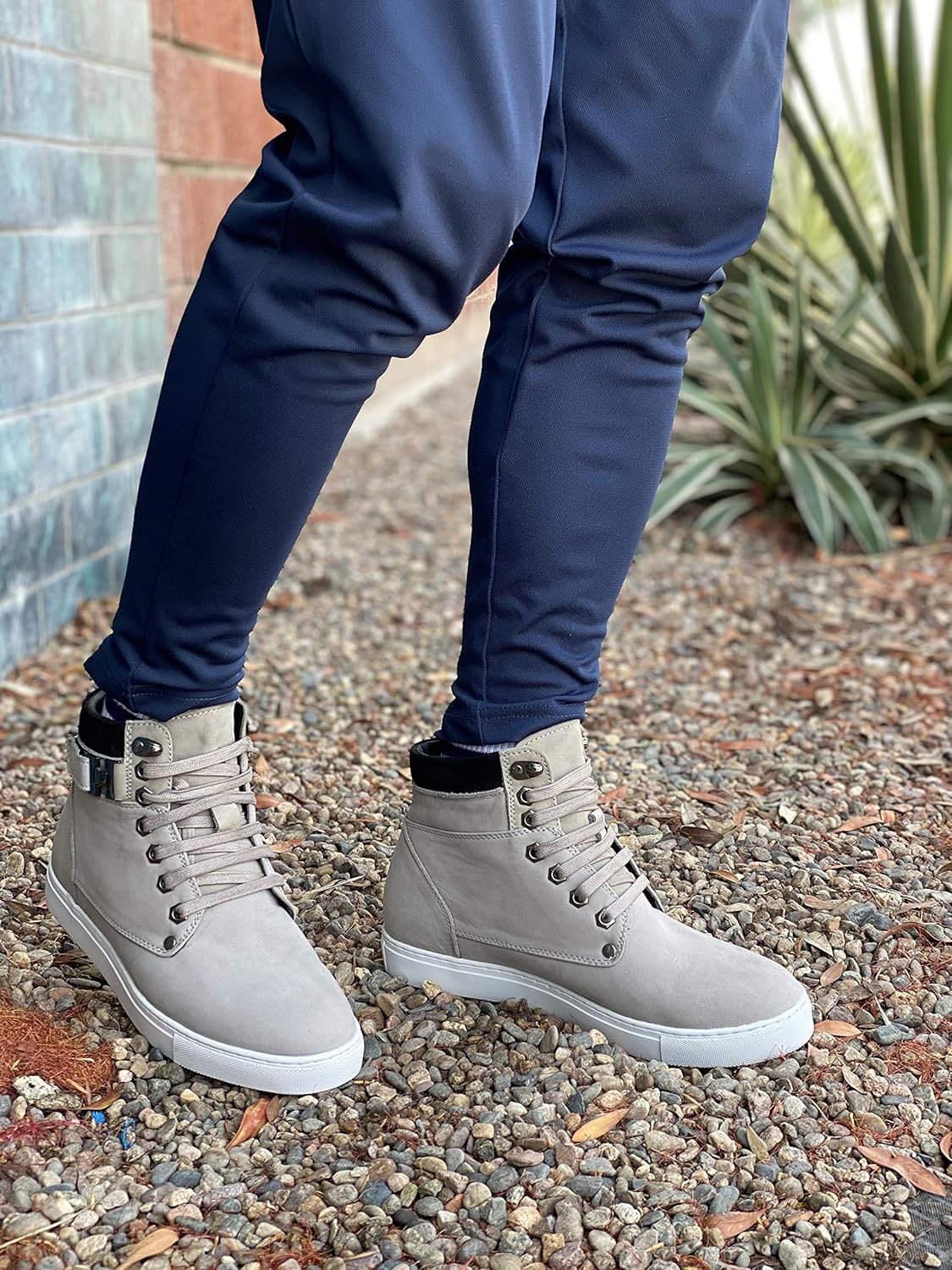 CALTO Men's Invisible Height Increasing Elevator Shoes - Grey Nubuck Leather Lace-up Fashion Sneakers - 2.6 Inches Taller - T53120 - Size 6 D(M) US - Image 8
