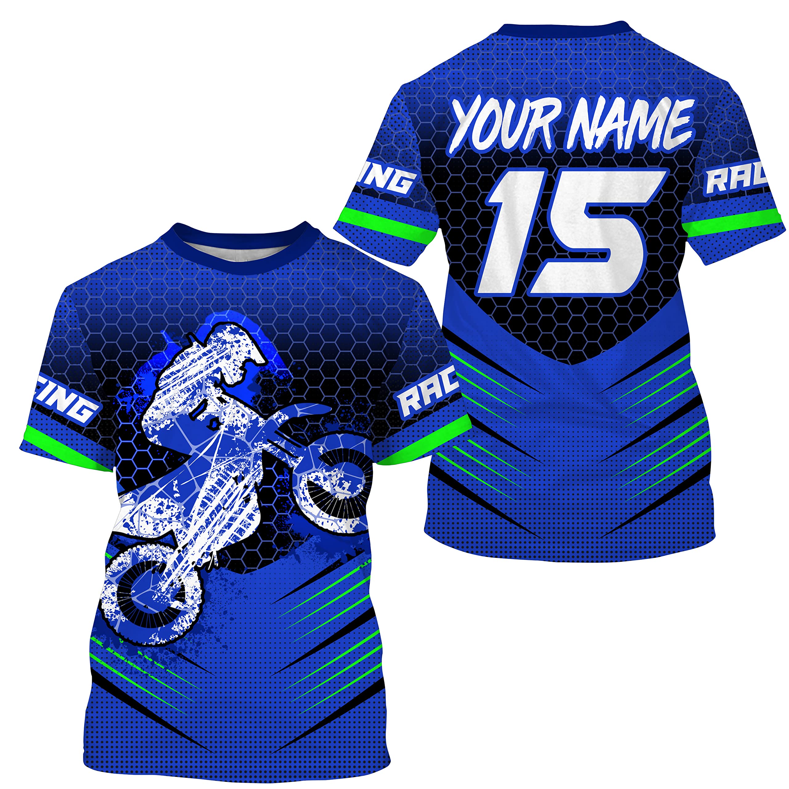 PIONAMZIOZ Short Sleeve Motocross Jersey Men Women UPF30+ Custom Blue Dirt Bike Shirt for Adlut MX Racing Motorcycle PDT (Blue #02)