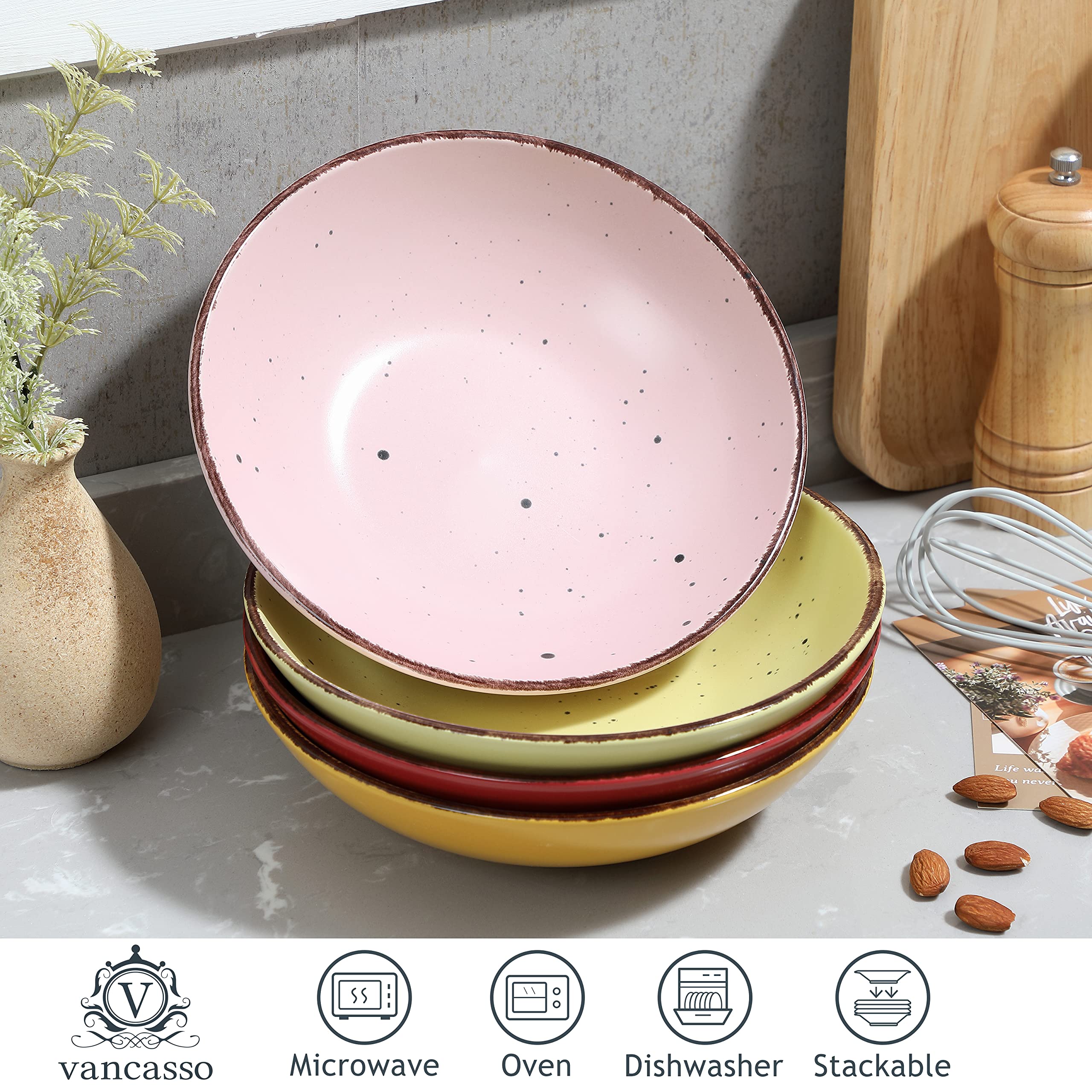 vancasso, Serie Moda, Piatto fondo in ceramica, Piatto da zuppa Insalatiera - 4 pezzi