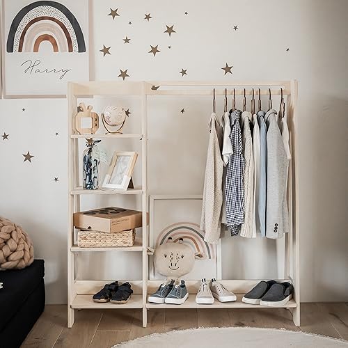 Miniatura 20 de Sweet Home from wood Armario infantil – Perchero de madera con riel colgante y estante de exhibición para niños – Muebles de vestir de bricolaje,