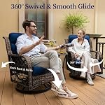 PIZZELLO Outdoor Swivel Rocker Chairs 6 Pieces Wicker Swivel Patio Chair with Rattan Side Table, 5" Extra Thick Cushions and 25" Full Support Back, Patio Furniture Set for Outside Porch Deck