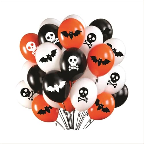 Image of HK balloons Rubber 50Pcs White Black Orange Halloween Decorations Items For Printed Balloons Halloween Themed Pumpkin Balloons Set For Halloween Celebration Party Decoration Balloons