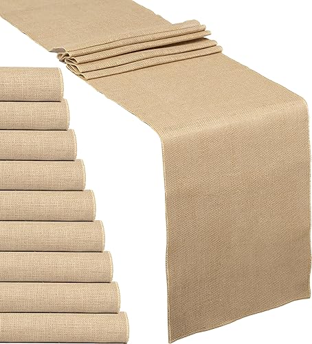Wlirantim 10-Pack Natural Burlap Table Runners – 12 x 72 Inch Rustic Jute Table 