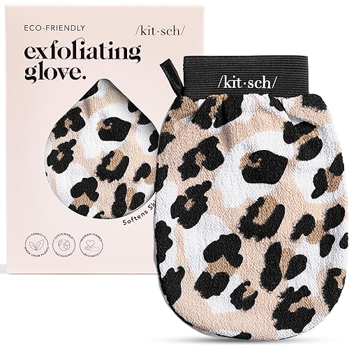 Kitsch Exfoliating Glove – Korean Exfoliating Mitt & Deep Exfoliating Body Scrubber for Shower, Bath | Body Exfoliator, Dead Skin Remover | Skin Care for Smooth, Renewed Skin - 1pc, Leopard