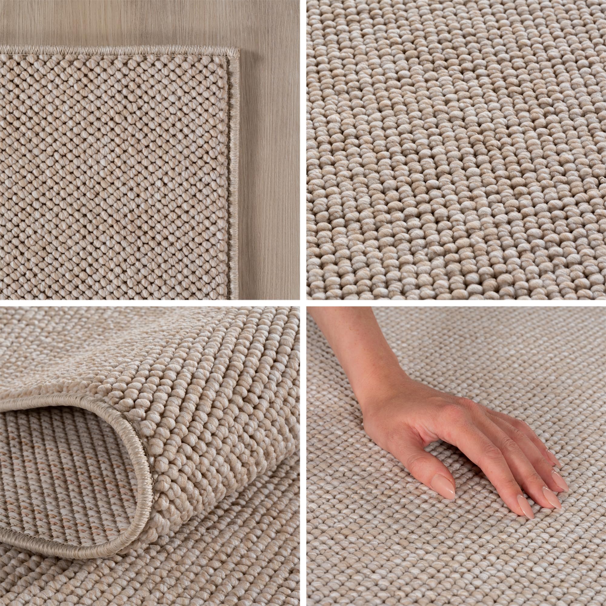 SIMPEX Tapis Rond 120 cm Beige Uni Bouclé Boucles Style Scandinave Moderne Doux Résistant Facile à Nettoyer pour Salon Salle à Manger Chambre