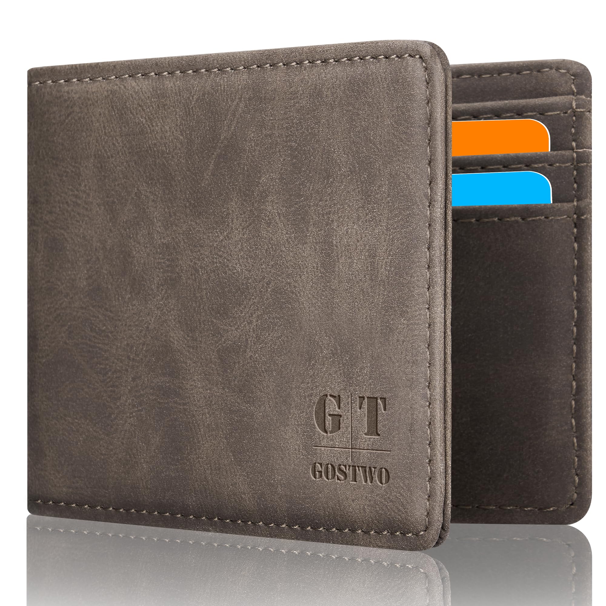 Gostwo Slim Wallet for Men Minimalist Leather ID Window Front Pocket Bifold Wallet
