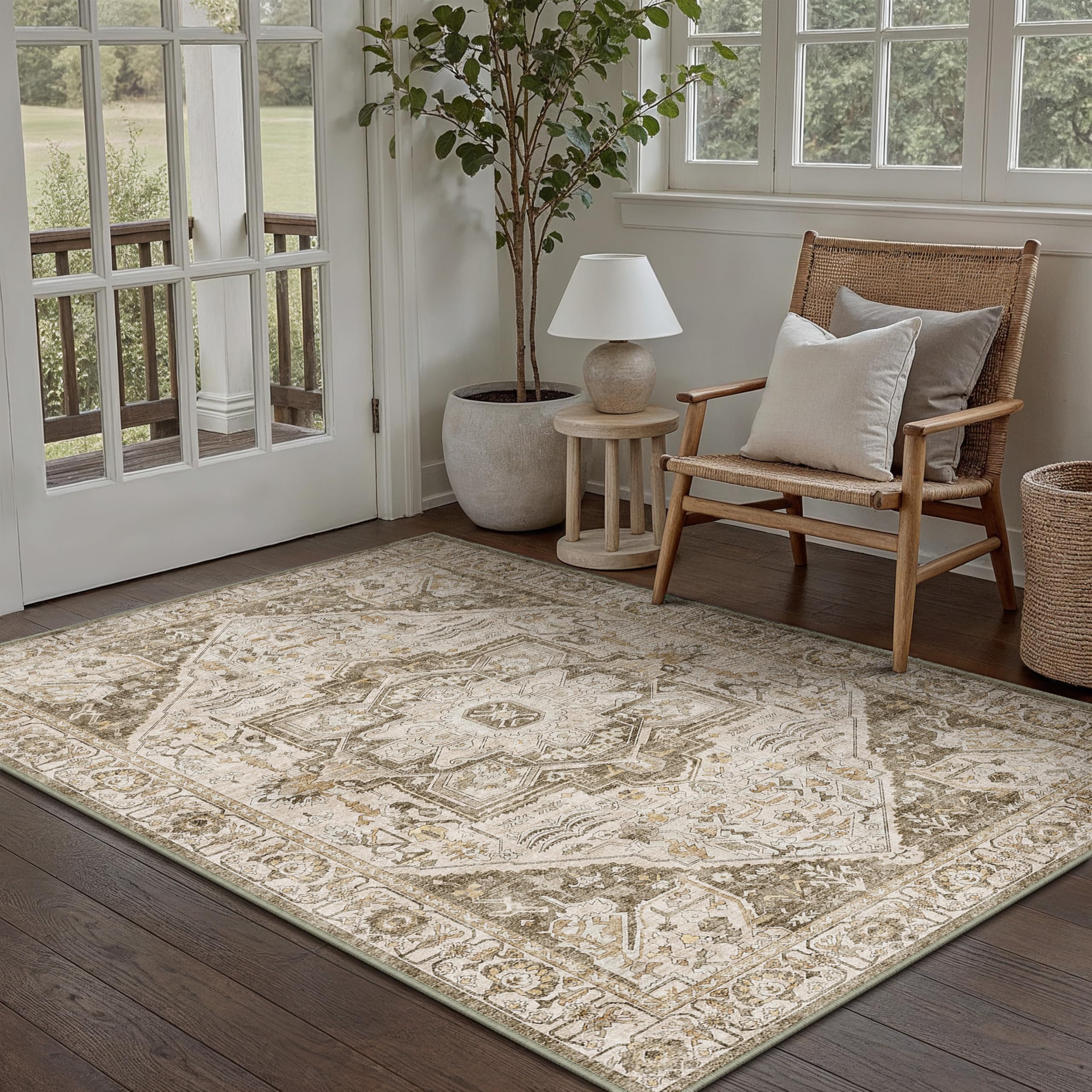 HUGEAR Vintage Tappeto Salotto Marrone Tappeti 120x180cm Soggiorno Antiscivolo Lavabile in Lavatrice Tapette Camera da Letto Sala Ufficio Bambina Bambino Pelo Corto Grande Carpet