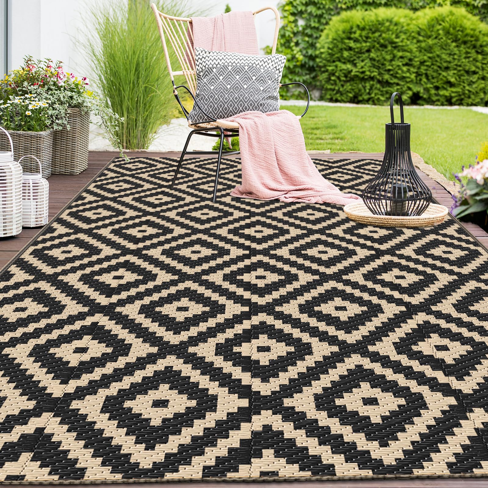 Mattitude Waterproof Outdoor Rug 4x6 Ft Outdoor Plastic Straw Rug Reversible Patio Rug Large Outdoor Carpet Area Rug for Patio Backyard Picnic Beach