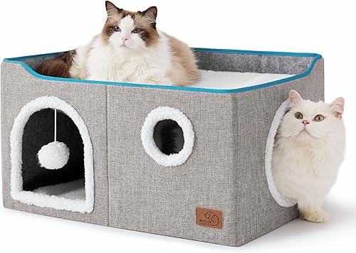Miniatura 17 de Bedsure Camas para gatos de interior – Cueva grande para gatos para casa de gatos con bola esponjosa para colgar y almohadilla para rascar, Negro