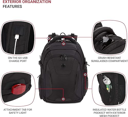 Miniatura 3 de SwissGear - Mochila con compartimiento para laptop y puerto USB serie ScanSmart 5358 Mochila para laptop resistente a la abrasión y fácil de llevar,