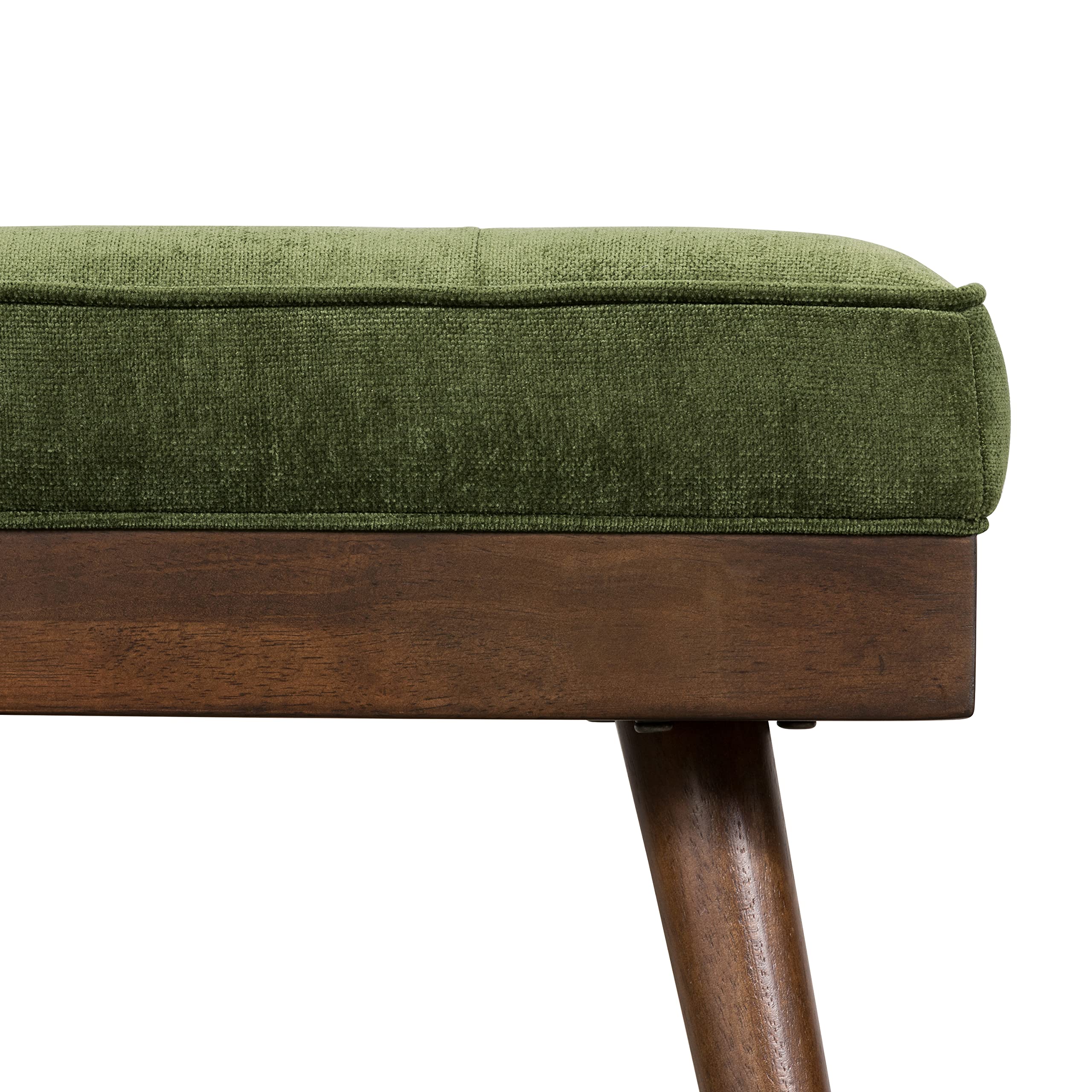 Poly & BARK Luca Fabric Bench – Tufted Upholstered Entryway or Bedroom Bench with Solid Wood Frame – Mid Century Inspired Seating in Fabric Green for Hallway, Living Room or End of Bed Use