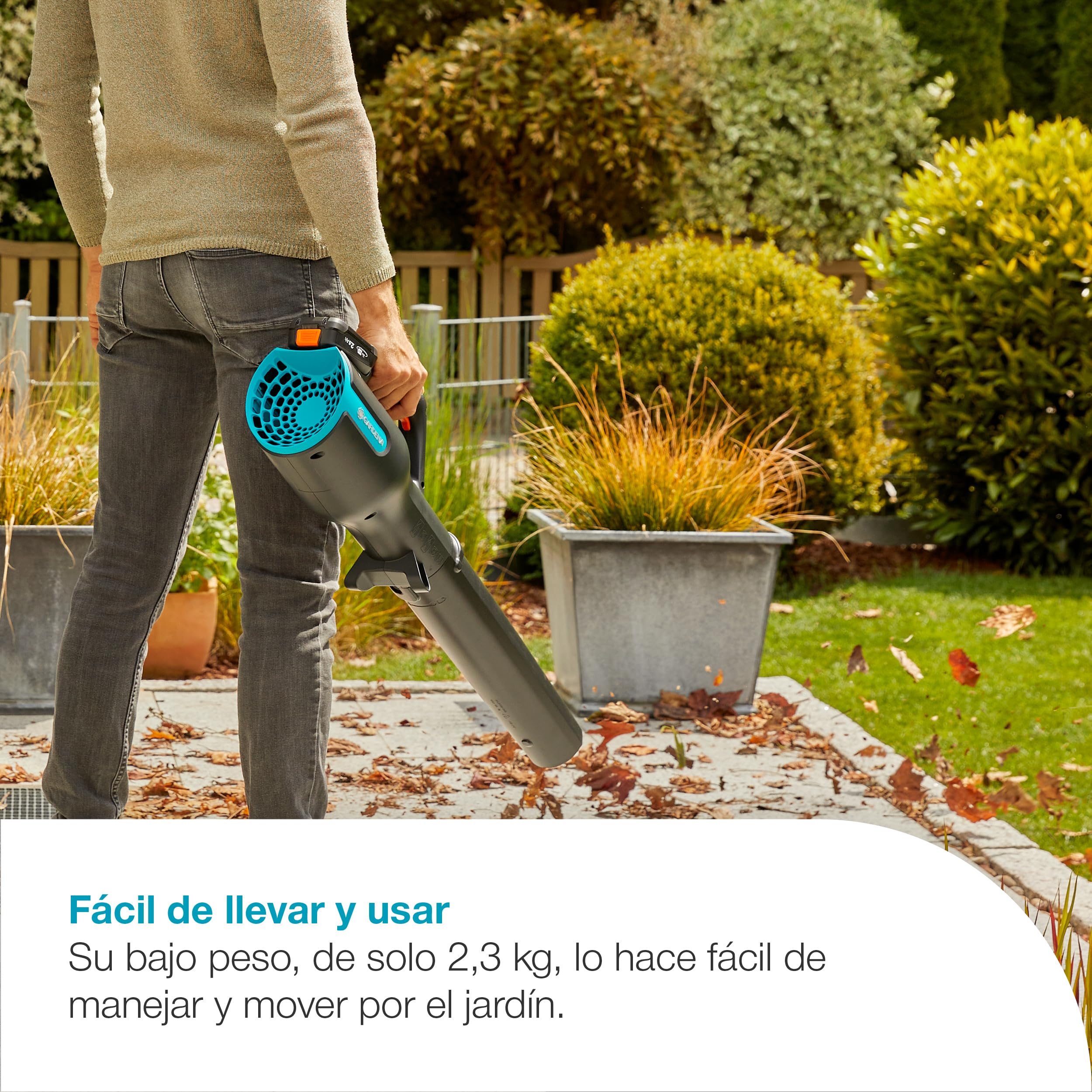 Gardena Soplador de batería PowerJet 18V P4A Set listo para usar: Eliminación de hojas, Velocidad ajustable, Alto volumen de aire, Ligero, Sin cable (14890-20)