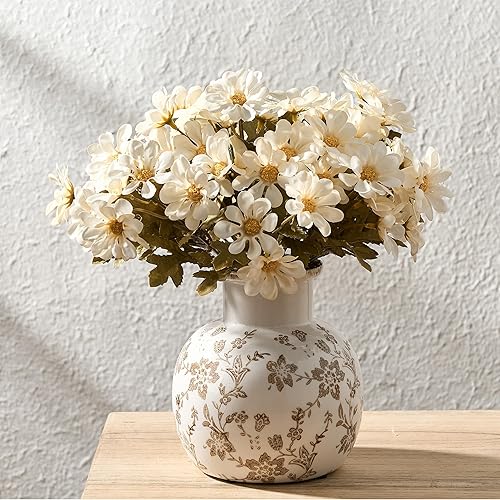 Miniatura 20 de SIDUCAL Jarrón Vintage Azul y Blanco | Cerámica Chinoiserie Floral de 6 Pulgadas | Jarrón Retro de Porcelana Azul y Blanca con Efecto Agrietado de