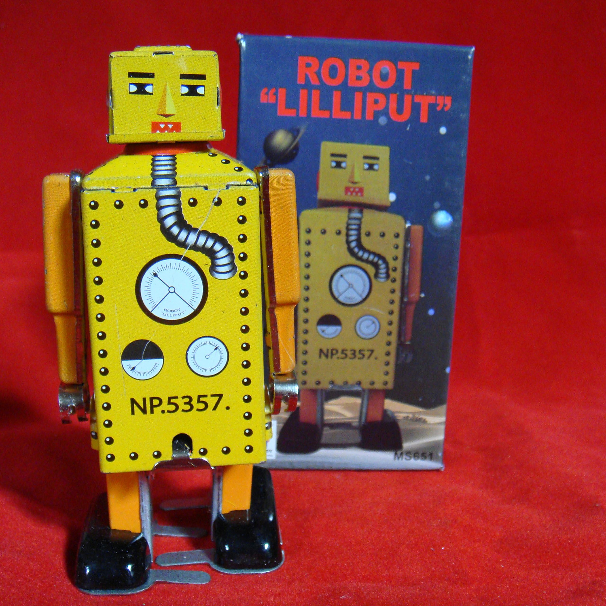 Ms651 Yellow Mechanical Astronaut Sparky Robby Robot Tin Toy Wind Up Yoshiya Robot