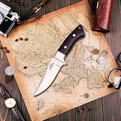 Miniatura 5 de Cuchillo de caza de hoja fijadesollador con funda de cuero, cuchillos de espiga completa para acampar al aire libre, el mejor regalo para personas