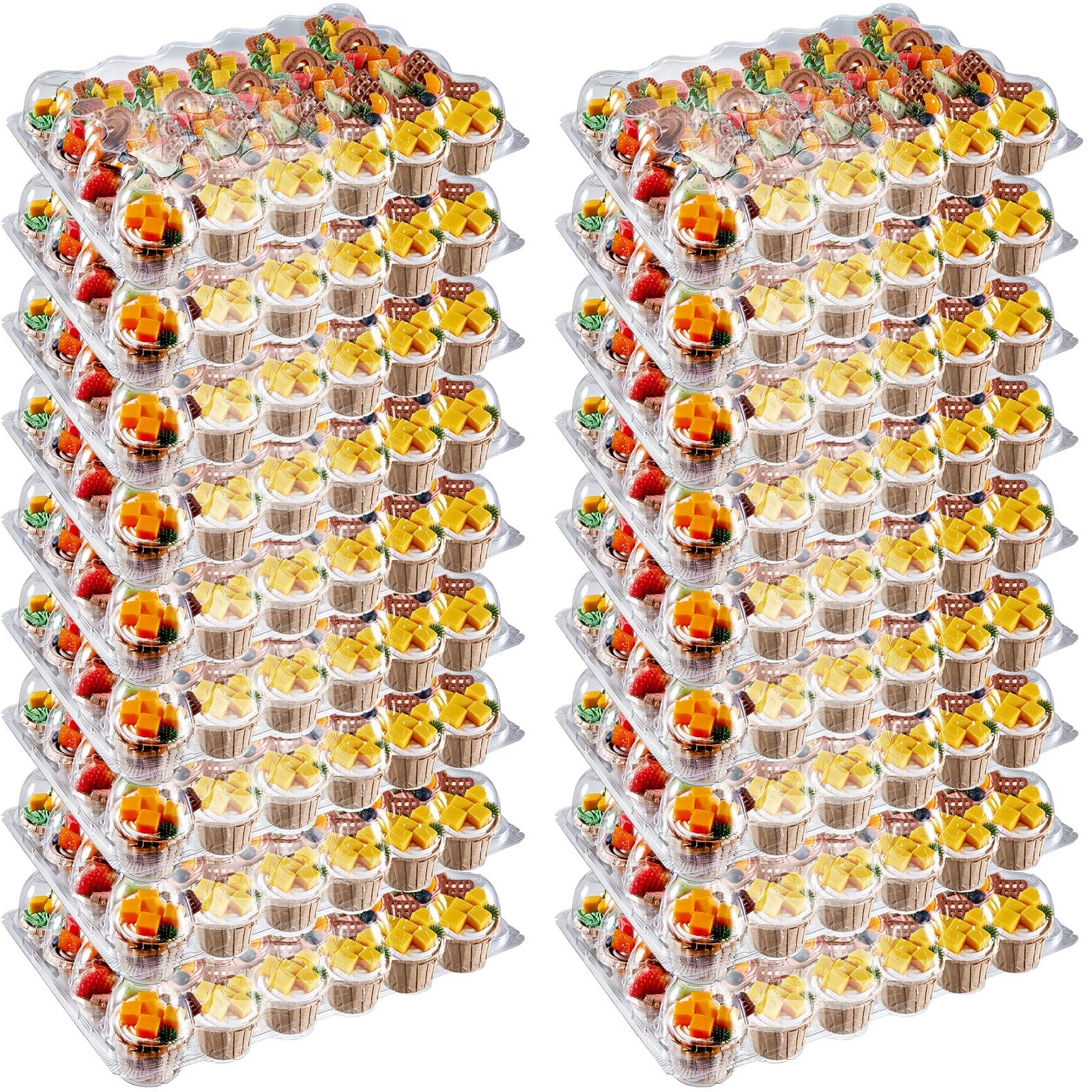 100 Set Cupcake Containers 24 Count Cupcake Boxes Bulk Stackable Plastic Cupcake Holder Carrier Disposable Cupcake Trays with Lid Deep Dome for 24 Cupcakes Wedding Birthday Party Supplies