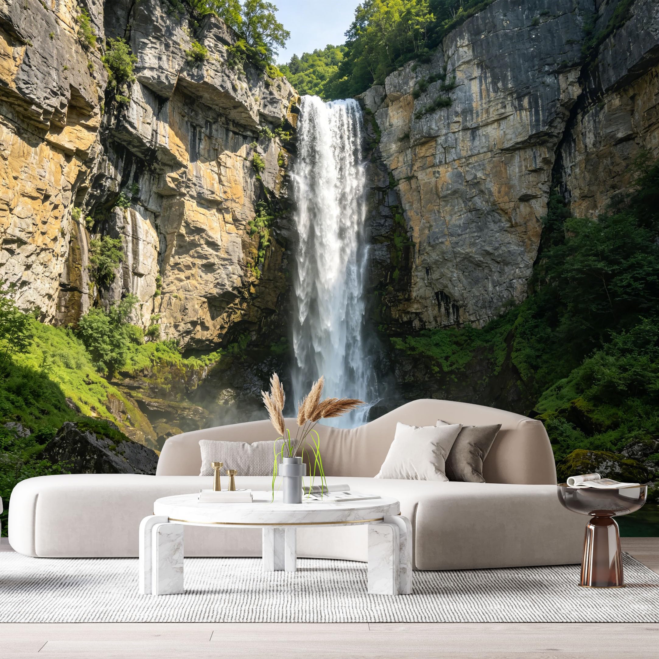 Custom Size Wall Murals Majestic Waterfall Landscape Rocky Cliff Forest River SelfAdhesive Wall Fabric Removable Large Wallpaper for Photo Living Room