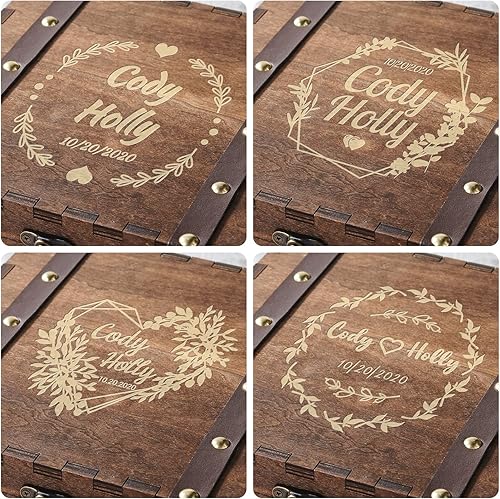 Miniatura 2 de 2win Caja de madera de memoria, caja de recuerdos de boda con tapas con bisagras, caja de regalo de almacenamiento de madera decorativa de cuero,