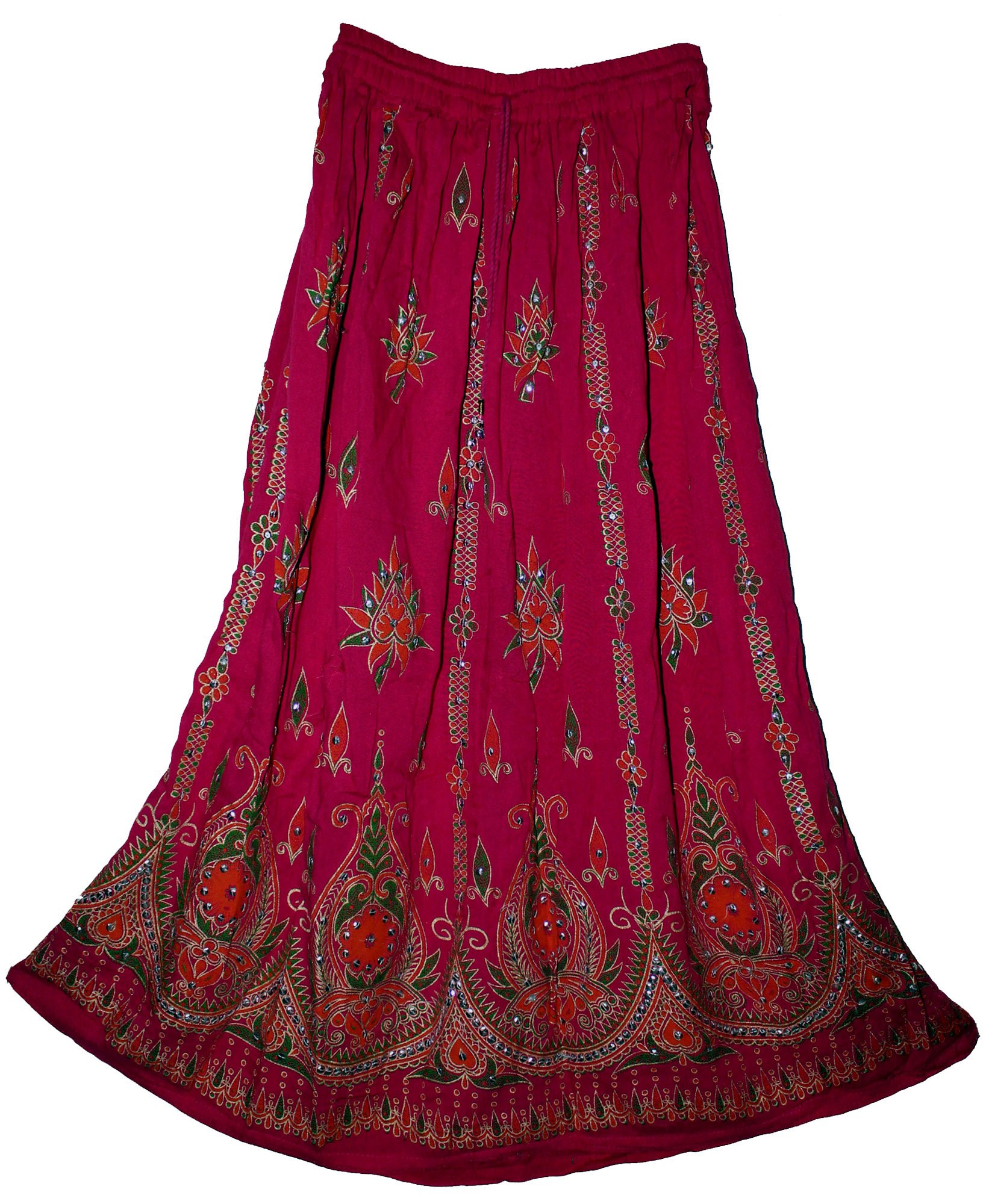 Fashion Of India Women's Pink & Orange Long Bohemian Maxi Skirt - Gypsy Hippie Boho Chic Style Dress, Regular
