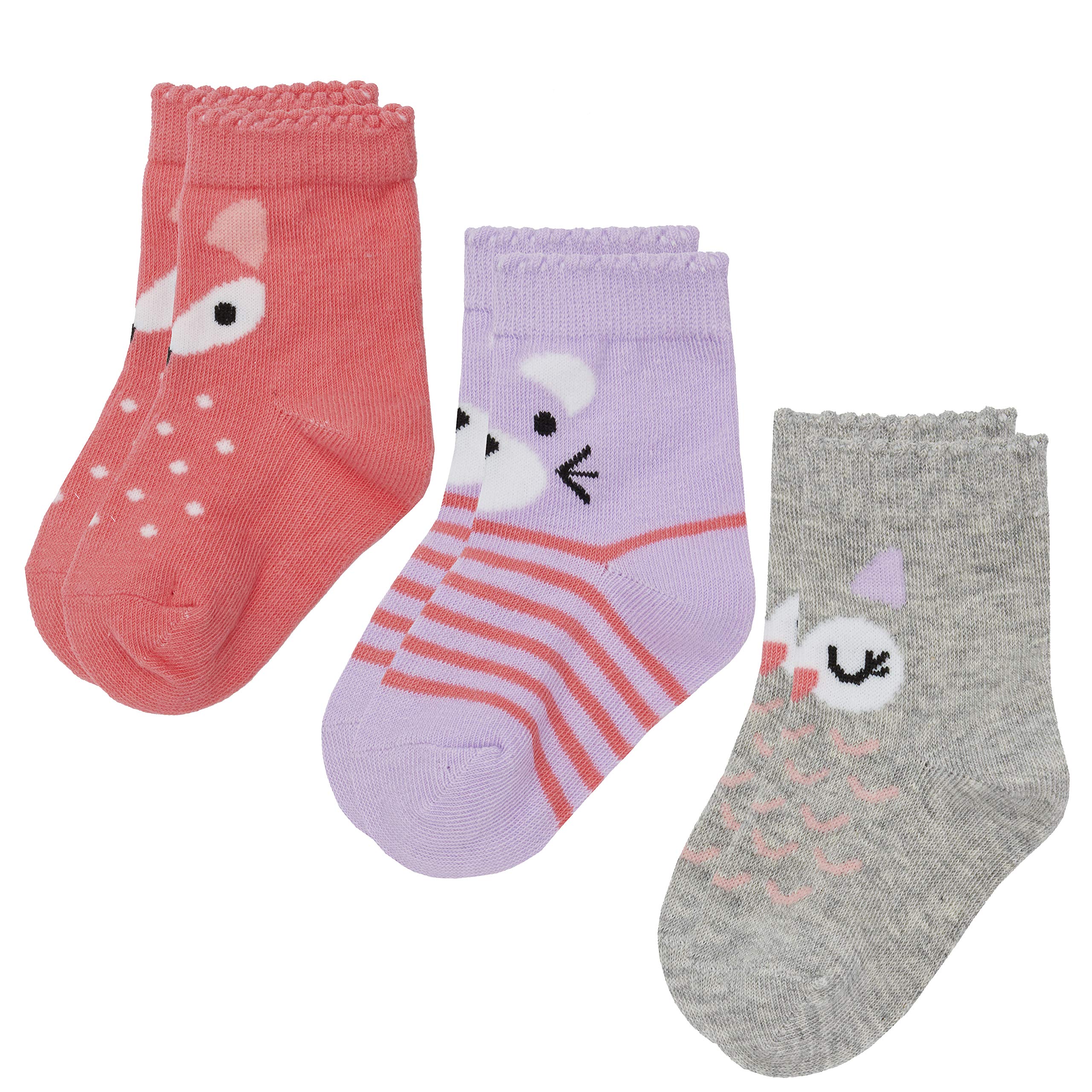 Metzuyan Baby Girls 3 Pairs Novelty Design Scallop Edge Cotton Rich Socks Fox 0-0