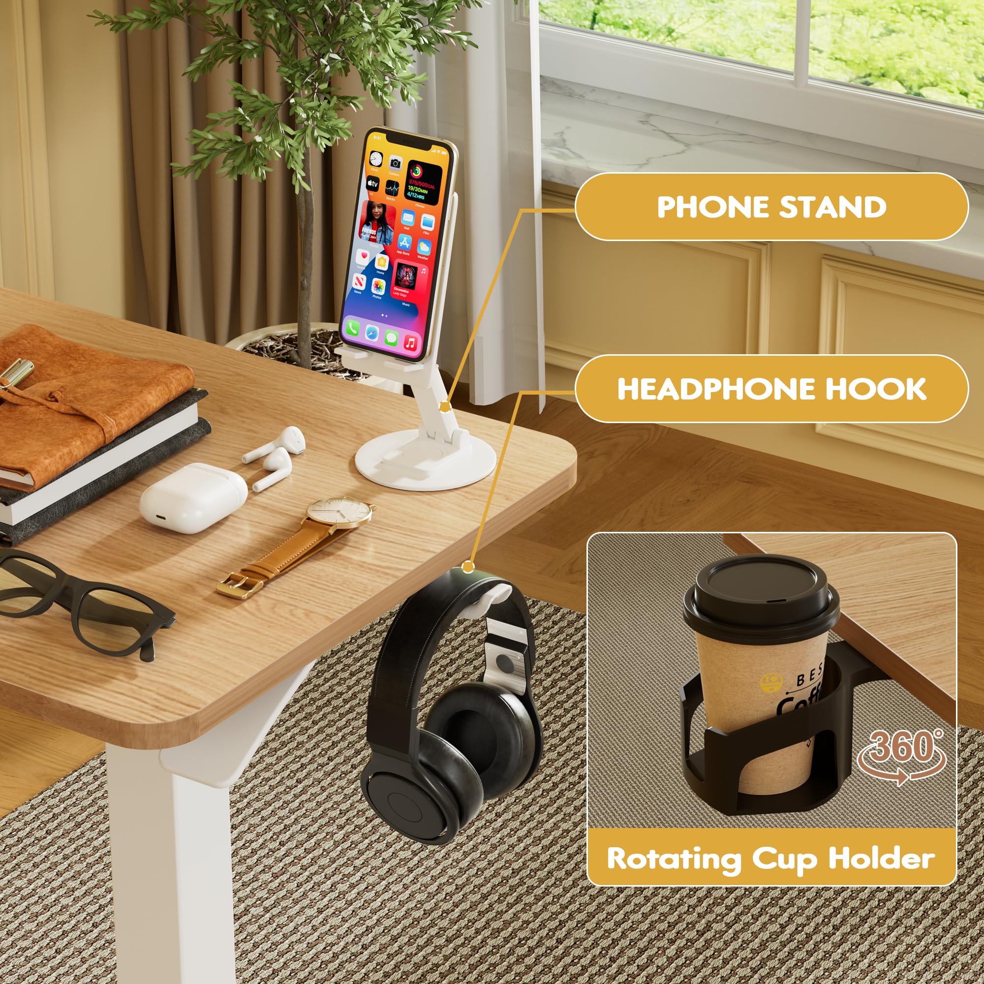 Furmax Mobile Standing Desk with Wheels Pneumatic Adjustable Rolling Computer Desk Laptop Table for Bed Couch Maple Small — view 6