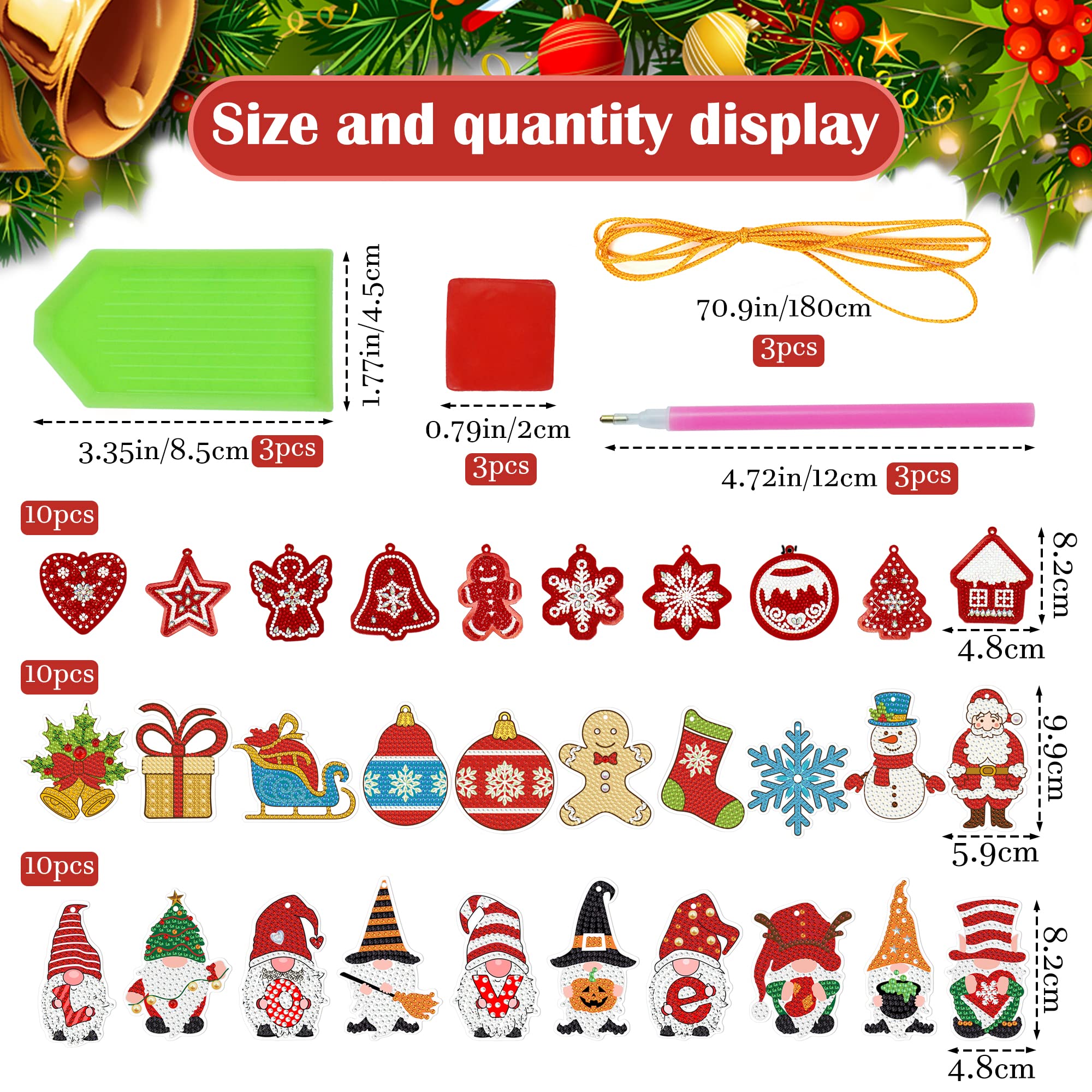 15 Ciondoli 5D Diamond Painting Natalizi – Kit Fai Da Te Con Babbo Natale Per Bambini E Adulti
