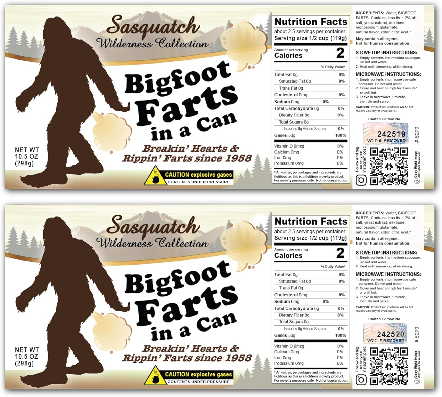 Bigfoot Farts Novelty Soup Can Labels - FUNNY Joke Gift or Prank - Party Decorations, Supplies and Favors - Birthday, Xmas Stocking Stuffer, White Elephant Party, Secret Santa and More! (2)