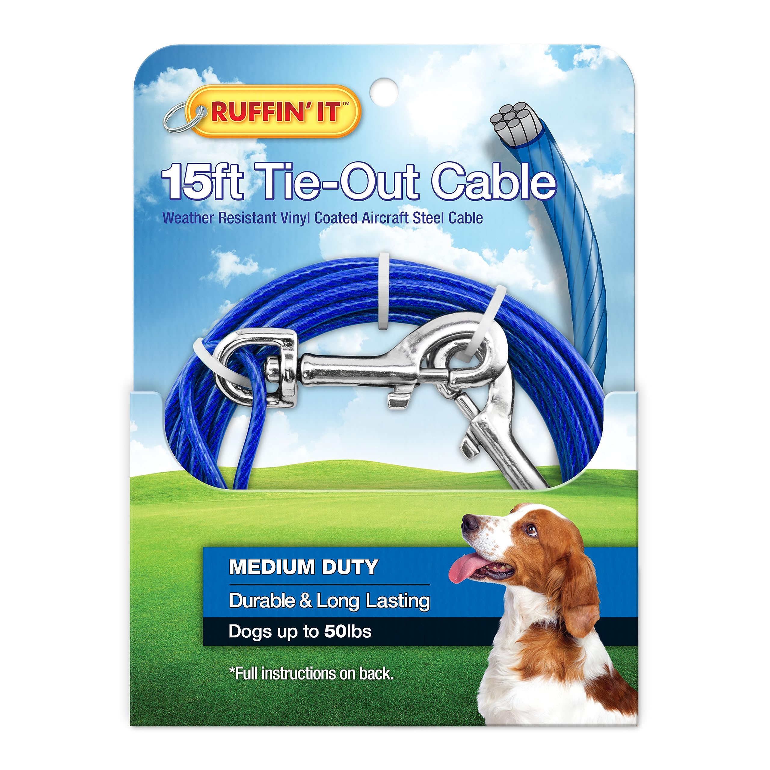 Câble de sortie 15 m pour chien taille M attache jardin et extérieur