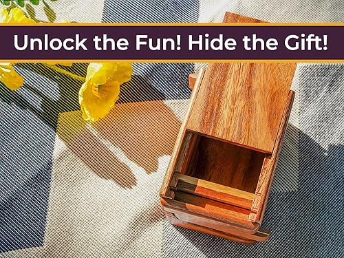 Miniatura 7 de BSIRI Caja deslizante mágica, caja secreta de madera para rompecabezas con compartimentos ocultos, joyería misteriosa ideal con cerradura de