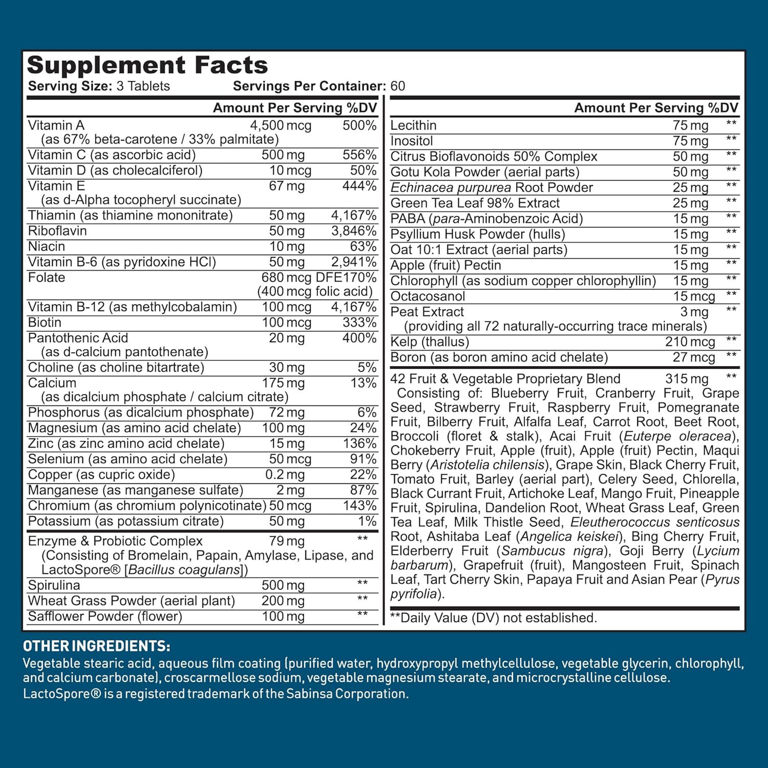 Dr. Tobias Adult Multivitamin for Women & Men, Immune Supporting Vitamins from 42 Fruits, Vegetables, Plus Probiotics, Vegan Multivitamins for Men & Women, Non-GMO, 180 Tablets, 60 Servings