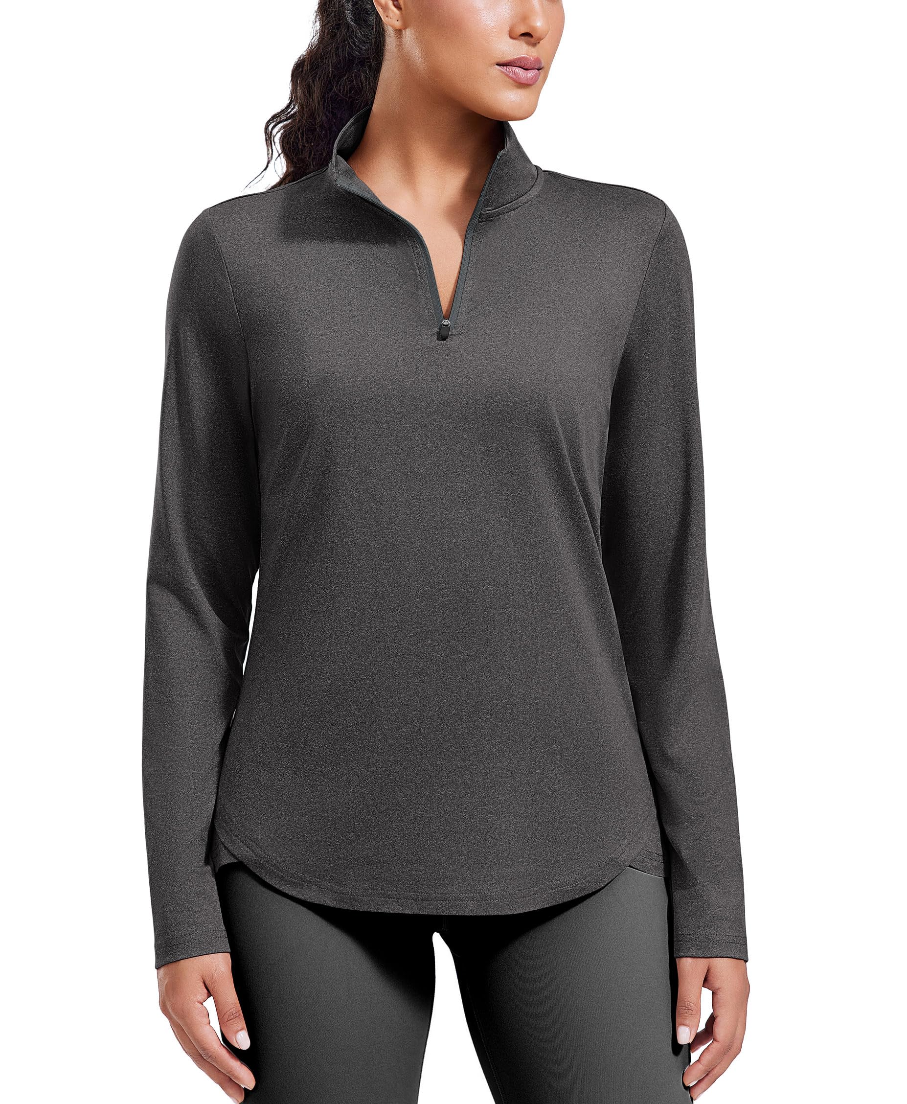 PINSPARK Workout Tops for Women Long Sleeve Athletic Shirt Quarter Zip Running Shirts Stretchy UPF 50 Yoga Hiking