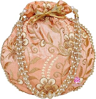 Indian Ethnic Potli bag Ladies Handbag Embroidered Floral Bag for Bridal Batwa Wedding (Brige)
