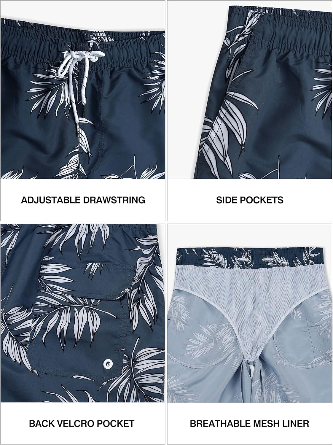 Actleis Mens Swim Trunks Board Shorts Long Quick Dry Swim Shorts with Mesh Lining us-ls17003 Large Botanical Navy