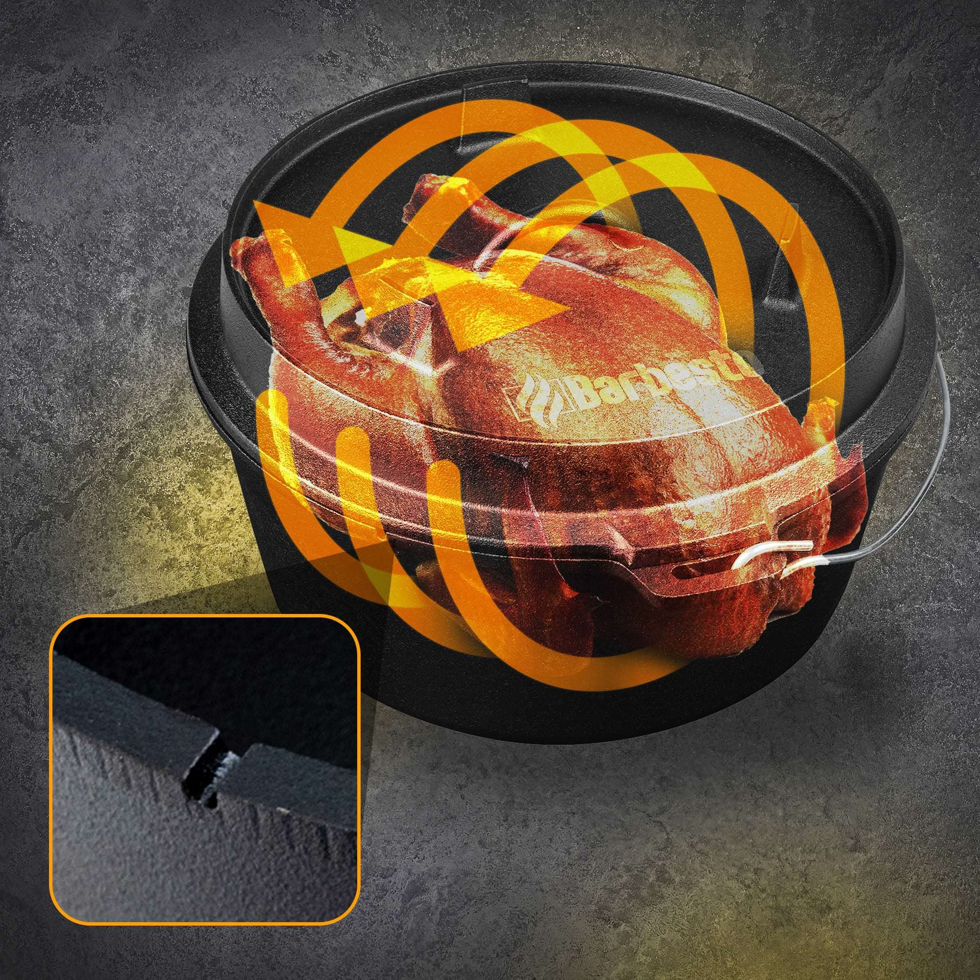 CLP Olla Holandesa De Hierro Fundido Antiadherente Sin Recubrimiento Químico I Horno Holandés Redondo Con Tapa, Base & Asa, Tamaño:8.5 L