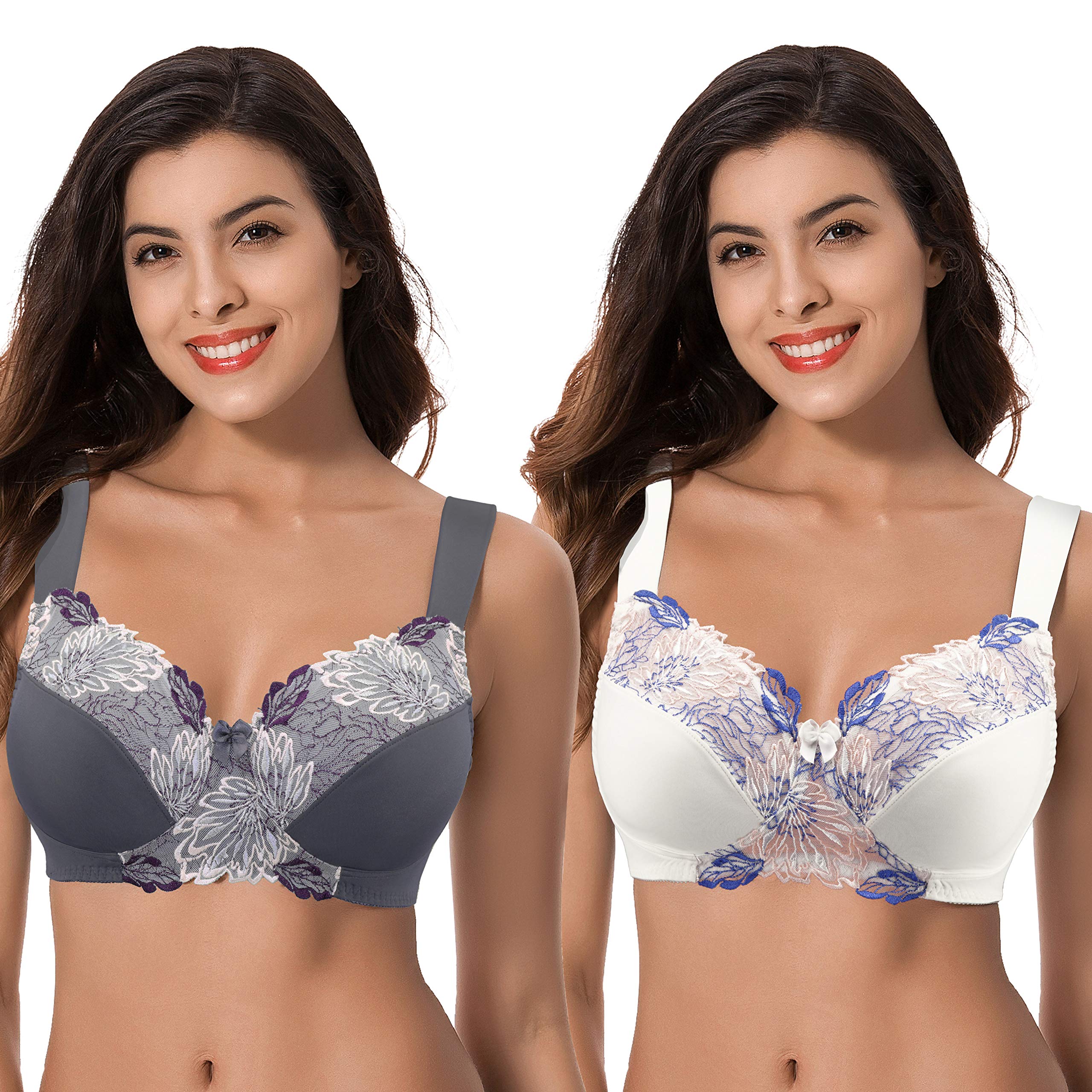 Curve Muse Sujetador para Mujer, Talla Grande, minimizador, sin Forro, Encaje inalámbrico, Cobertura Completa | Adelgaza y suaviza la silueta, comodidad diaria transpirable, ajuste cómodo durante todo el día, tacto suave y cómodo