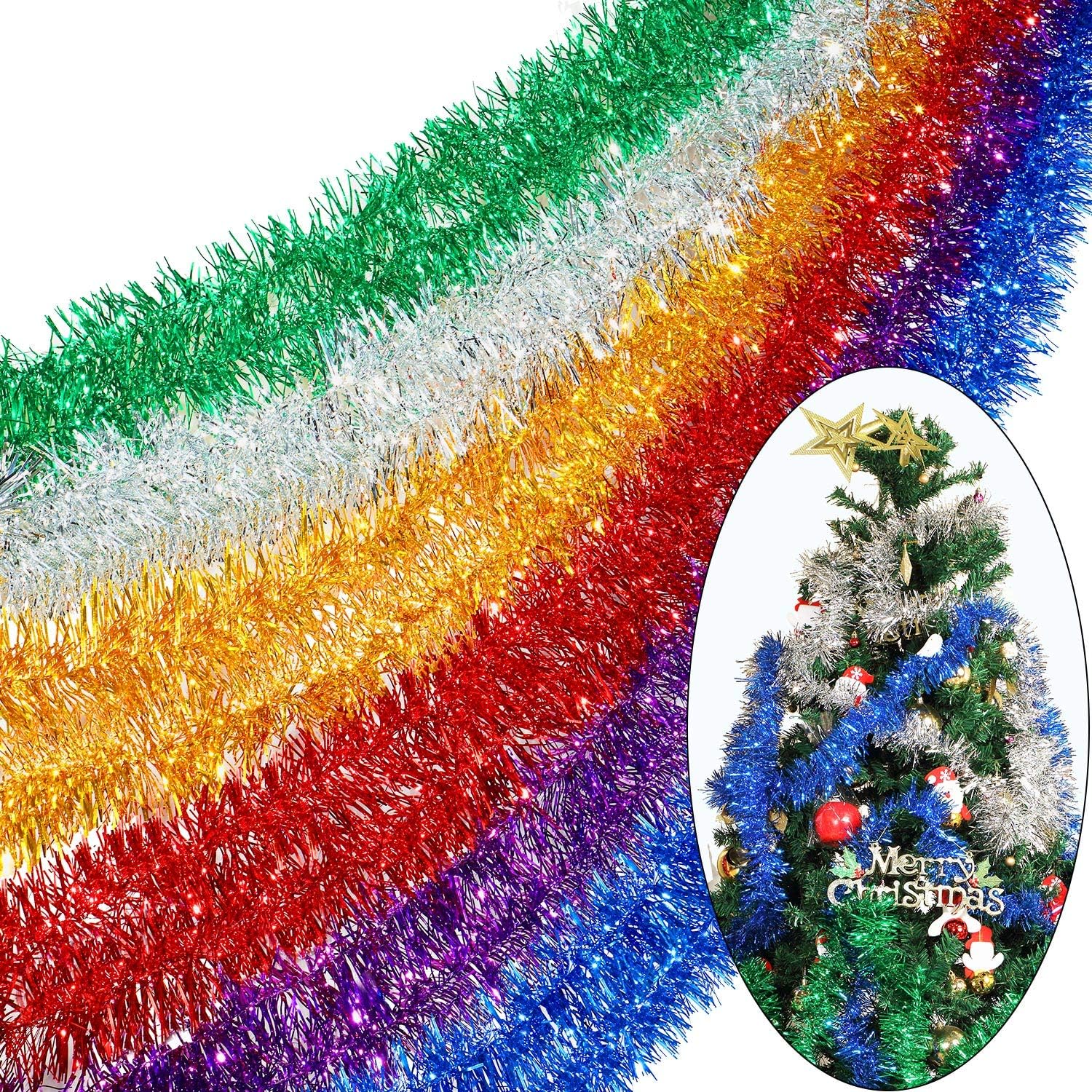 Shappy 90 ft 6 Rolls Wedding Tinsel Garland Decor Glitter Metallic Twist Garland Wedding Summer Luau Birthday Party Indoor Outdoor Hanging Home Decor(Gold) - Image 6