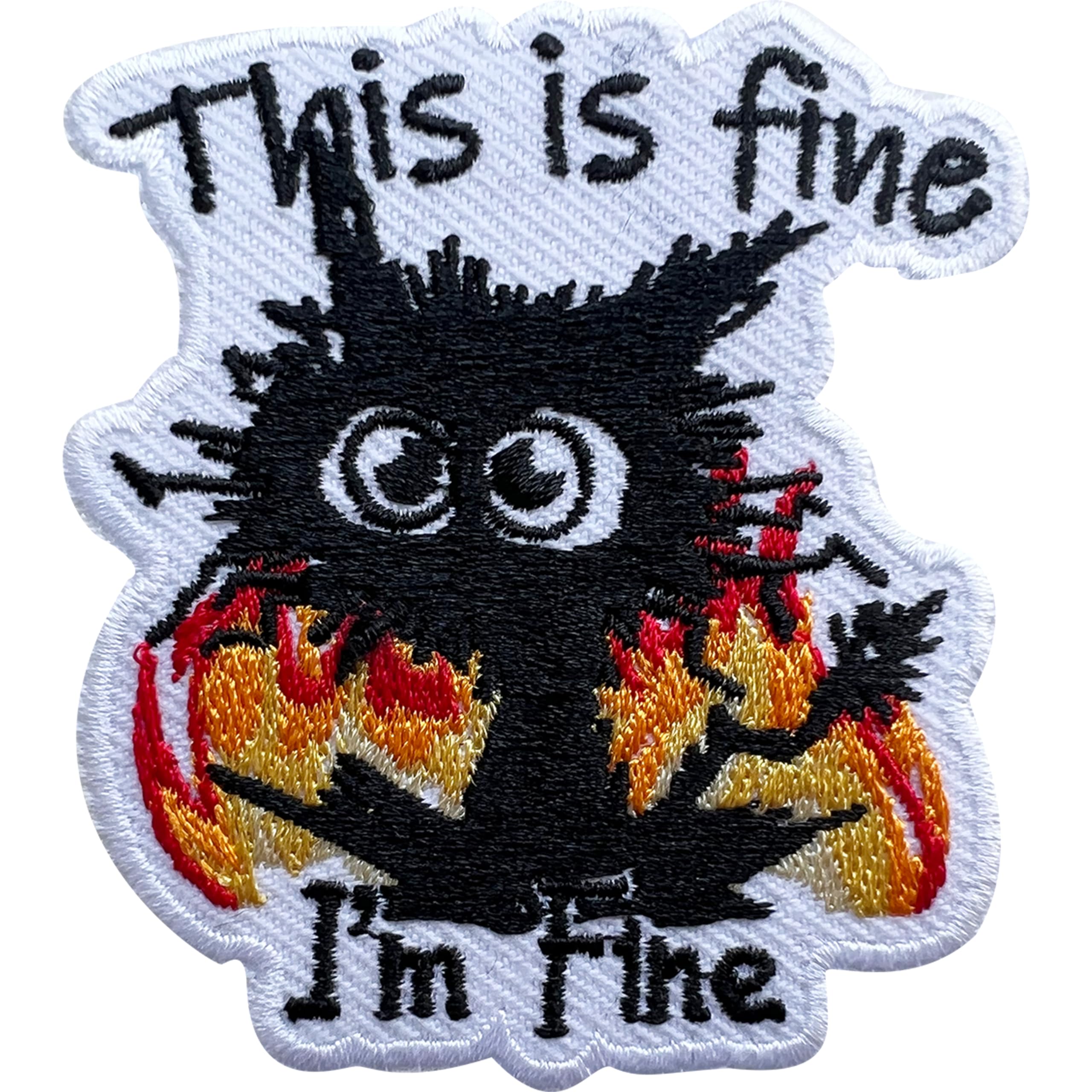 This Is Fine I'm Fine Patch, Sew On Iron On Funny Cute Cat Embroidery Patches for Clothes Backpacks Hats Jeans Bag, Embroidered Patches, Mental Health Patches, DIY Iron On Patch for Girls Boys