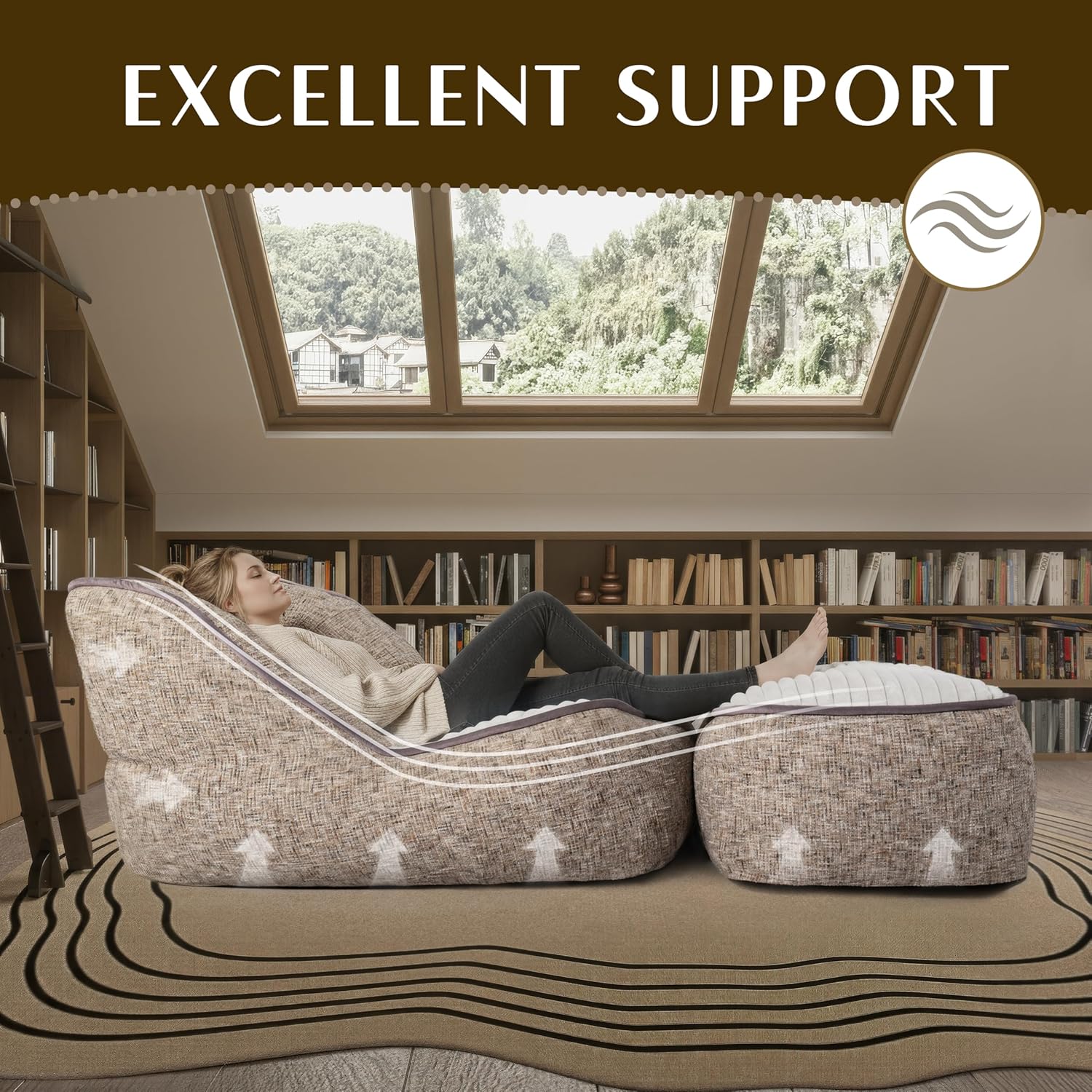 Giant Bean Bag Chair for Adults, Oversized Comfy Lounge Floor Sofa, Luxury Faux Fur Large Chair for Living Room, Bedroom, Dorm, Gaming Room, Cozy Reading Chair