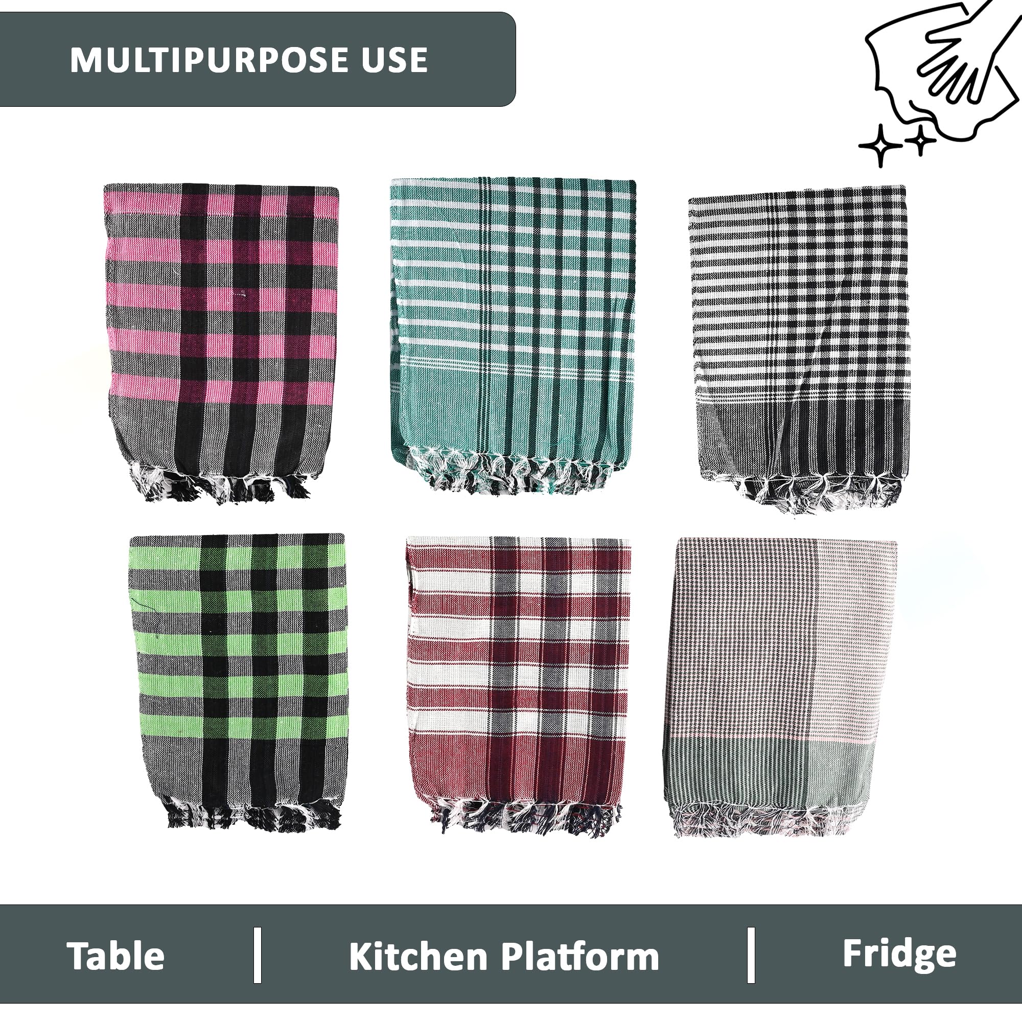Urbane Home Pack of 6 Cotton Kitchen Cloth/Napkins | Fridge, Kitchen Cleaning & Checkered Roti Napkins | 19x19 Inches - Multicolour 3