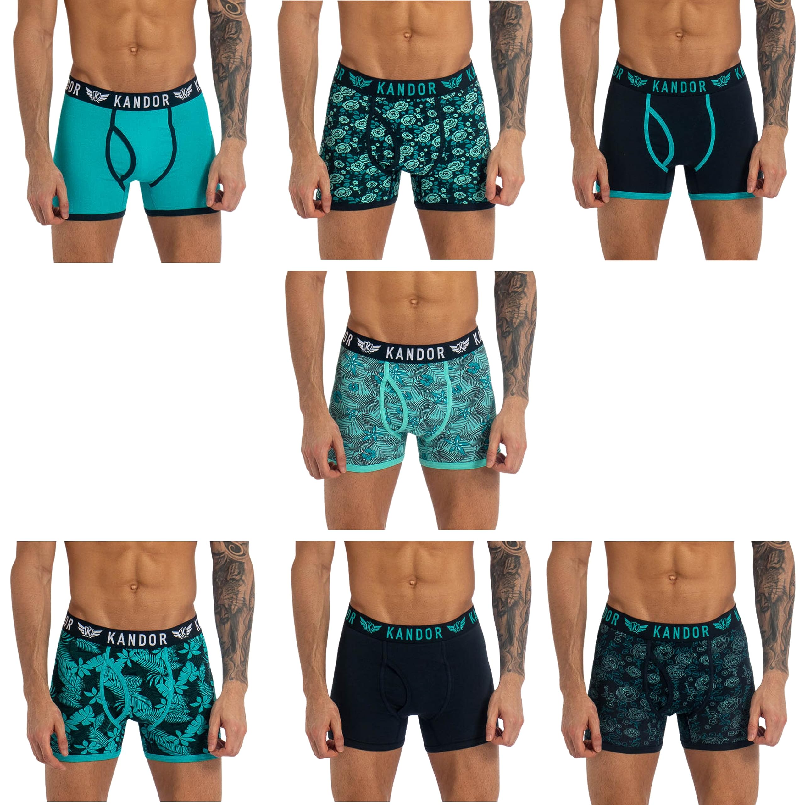 Kandor Lot de 7 Boxers Jeckers pour Homme - en Coton Stretch - avec Taille élastique - Couleurs Assorties - Tailles S-XXL