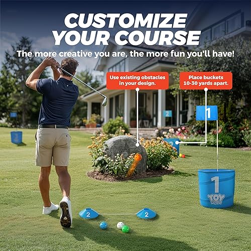 Miniatura 4 de TOY Life Juego de golf de 6 hoyos, juego de cubo de golf para adultos y niños, campo de golf de práctica con pelotas y bandera, juego de patio de