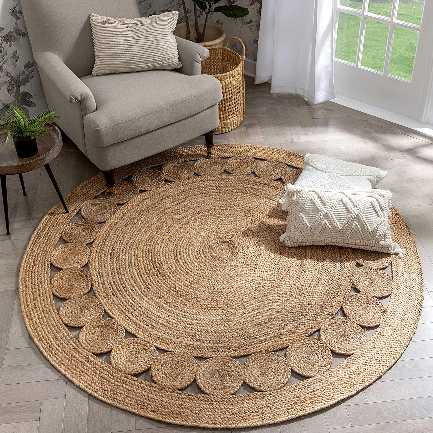 Tappeto Rotondo in 100% Juta Naturale Indiano - Soggiorno, Camera da Letto, Tappeto Corridoio e Cucina. (Natura 1, 150CM)
