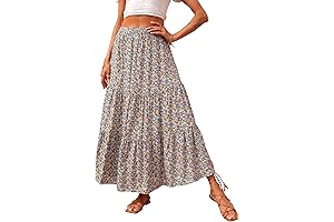 2024 Spring Summer Women's High Waist Boho Floral Maxi Skirt