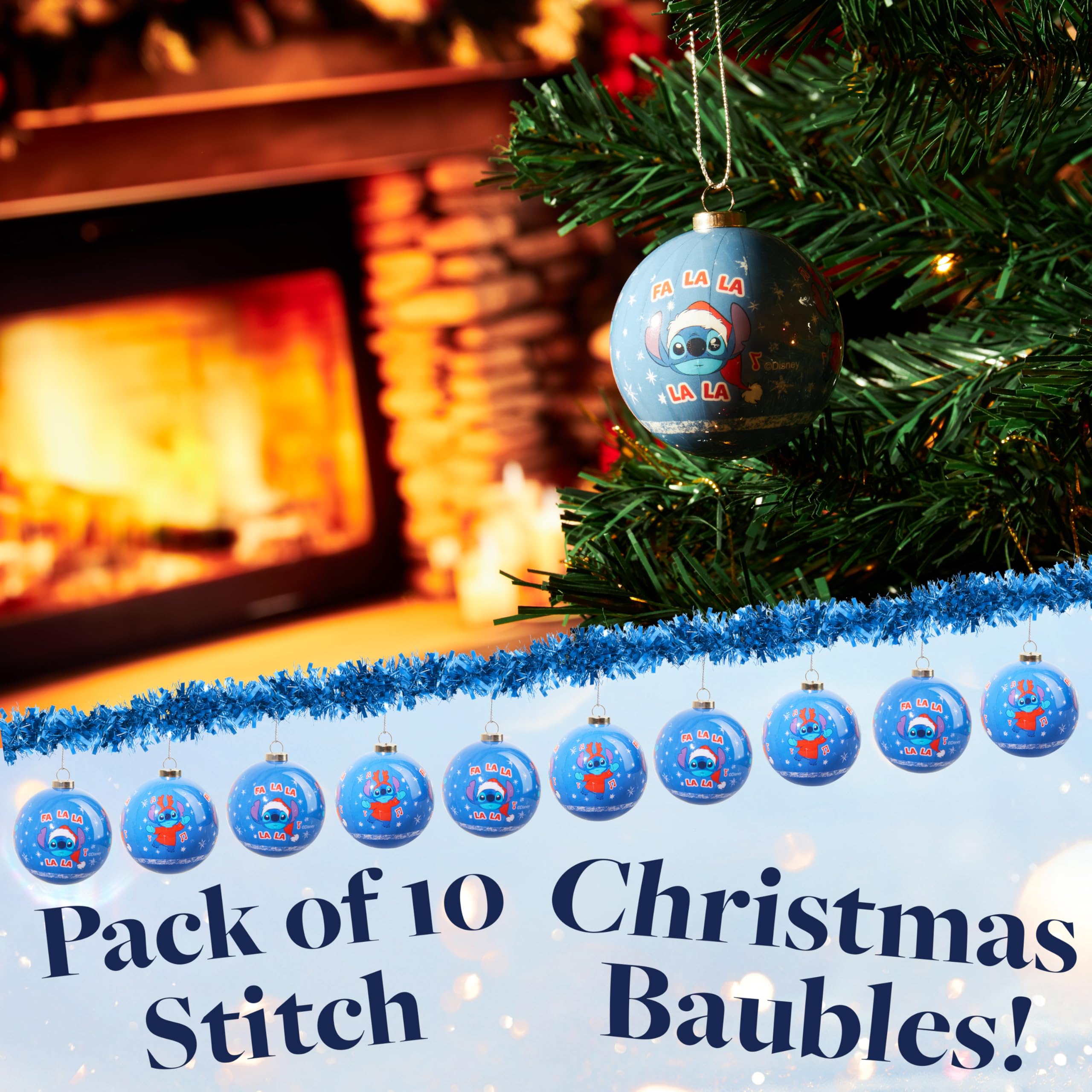 Disney Stitch Tree Baubles Christmas Decorations Pack of 10 Festive Hanging Ornament Balls Xmas Gifts, Blue, 6 CM - Image 3