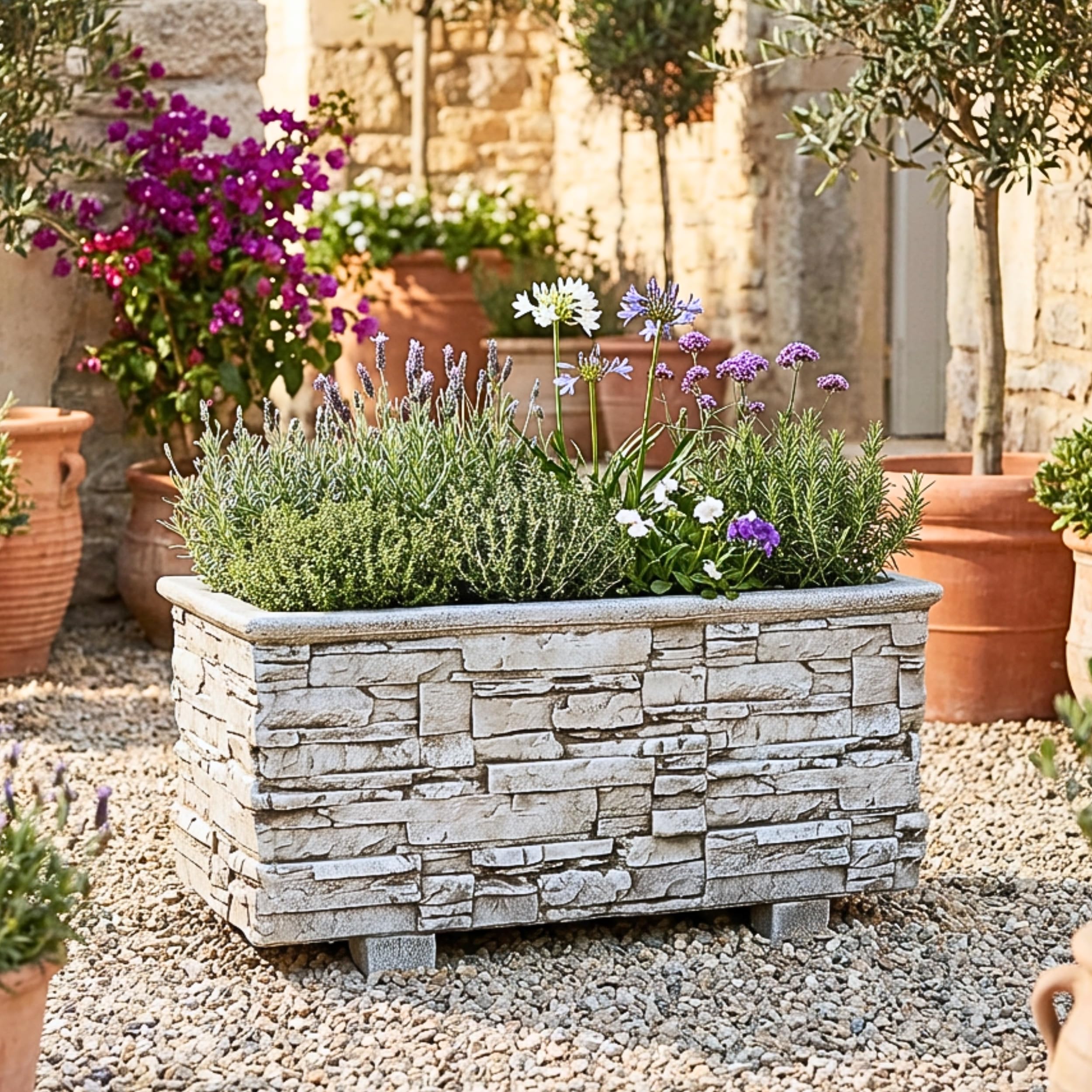 Jardinera Exterior de Lajas, Hormigón 90x42x39 cm, Ceniza | Maceteros grandes exterior y jardineras exteriores grandes; jardinera rectangular exterior de hormigón
