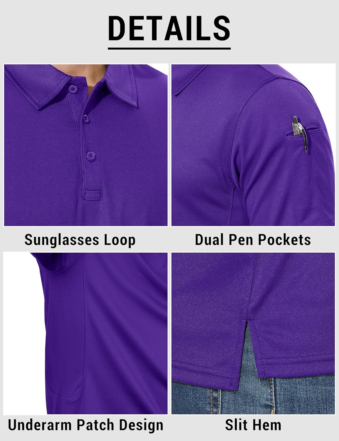 CRYSULLY Mens Polo Shirts Short Sleeve Quick Dry Performance Tactical Collared Shirts Pique Jersey Golf Shirt - Image 5