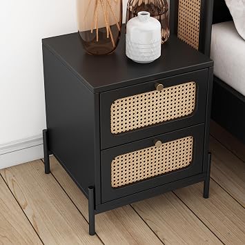 Modern Nightstand End Table Side, One Size, Black